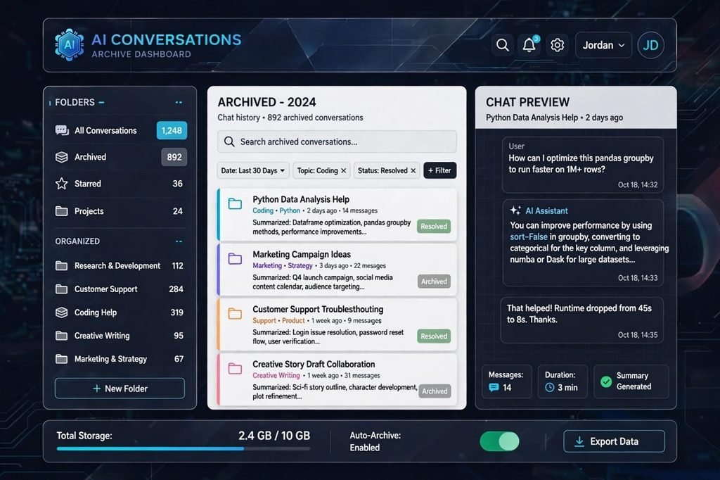 AI chatbot conversations archive system